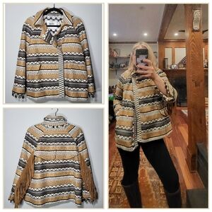 BAZAR DELUXE Small Med Western Blazer Suede Fringe Coins Beads Silk Blend Knit